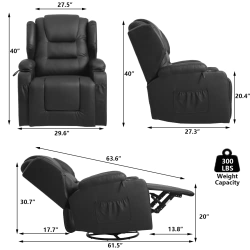 Swivel Rocker Recliner, Manual Glider Recliner Chairs, Upholstered Swivel Single Sofa Seat with Cup Holders, Side Pockets, Pillow I808440