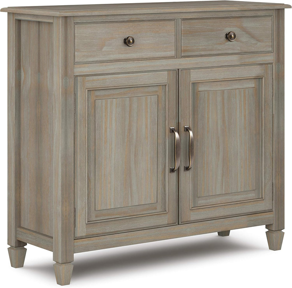 Distressed Grey Solid Wood Entryway Storage Cabinet with 2 Drawers, 2 Doors, Adjustable Shelves L4553