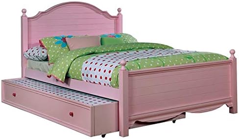 Pink Wood Panel Kids Full Bed with Trundle A96740