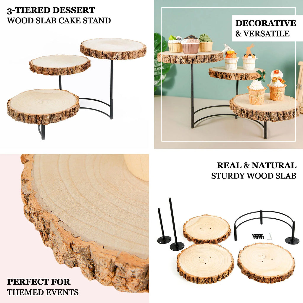 3-Tier Wood Slice Cheese Board and Cupcake Stand A4440