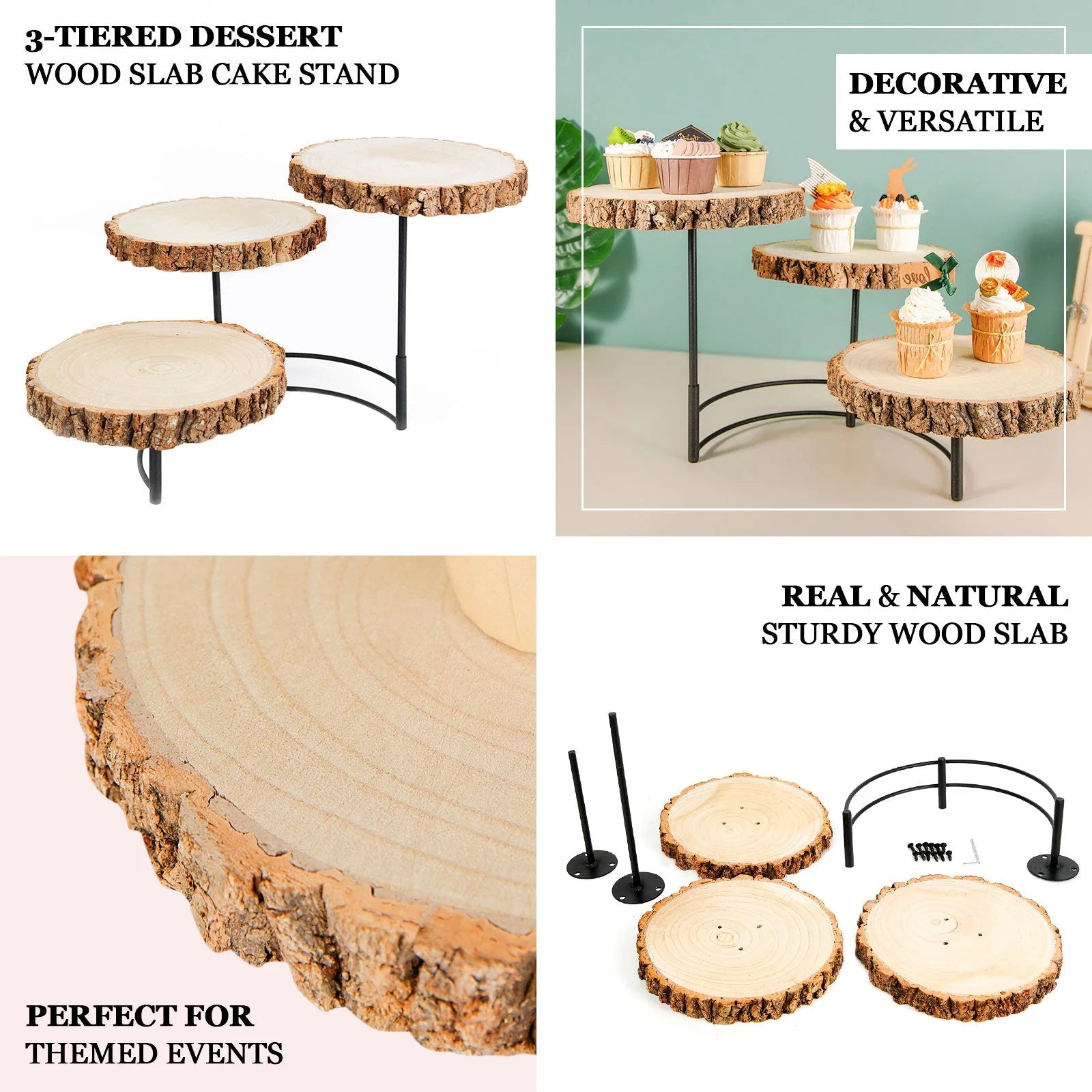 3-Tier Wood Slice Cheese Board and Cupcake Stand A4440