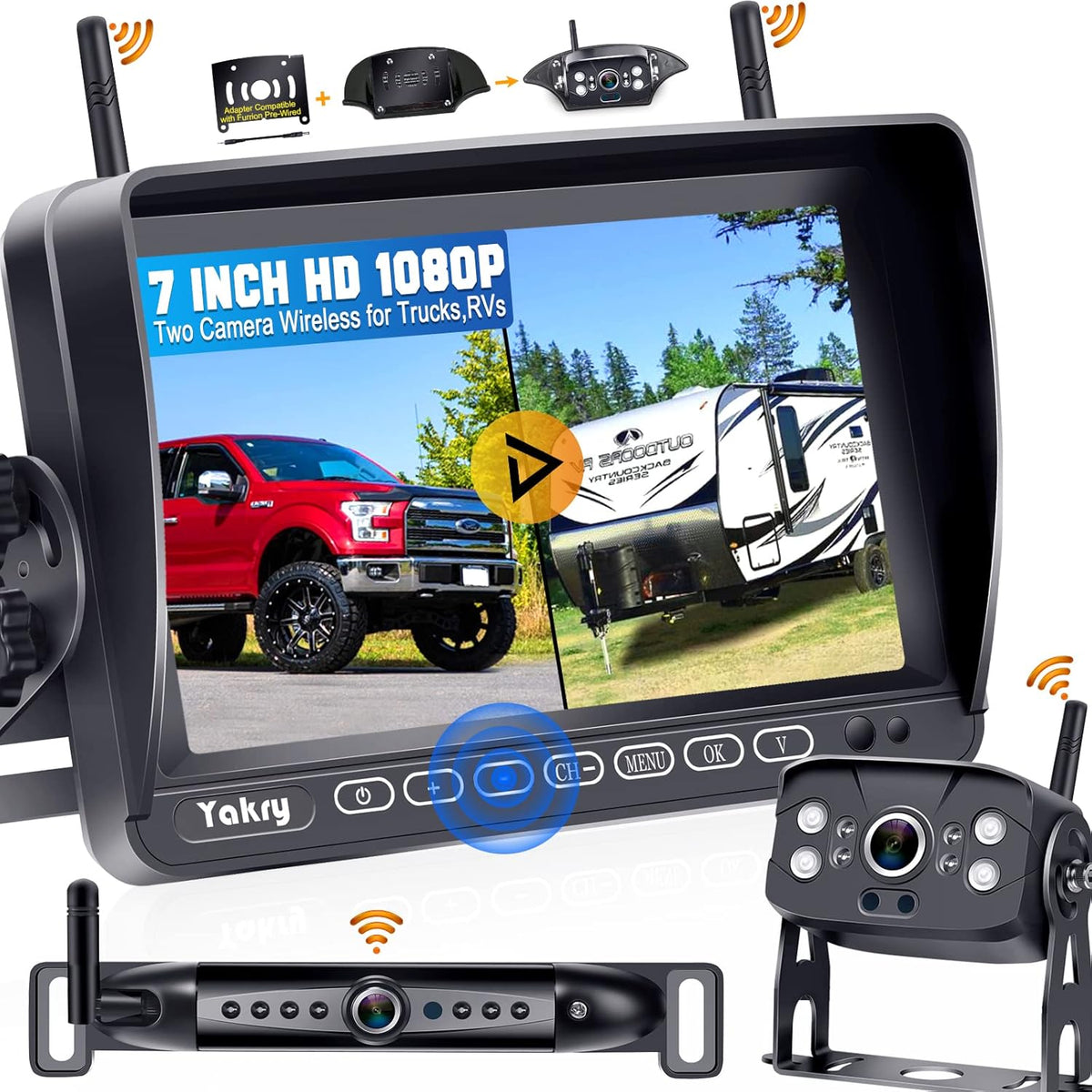 Wireless Backup Camera HD 1080P 7 Inch Monitor with Adapter Infrared Night Vision Y971