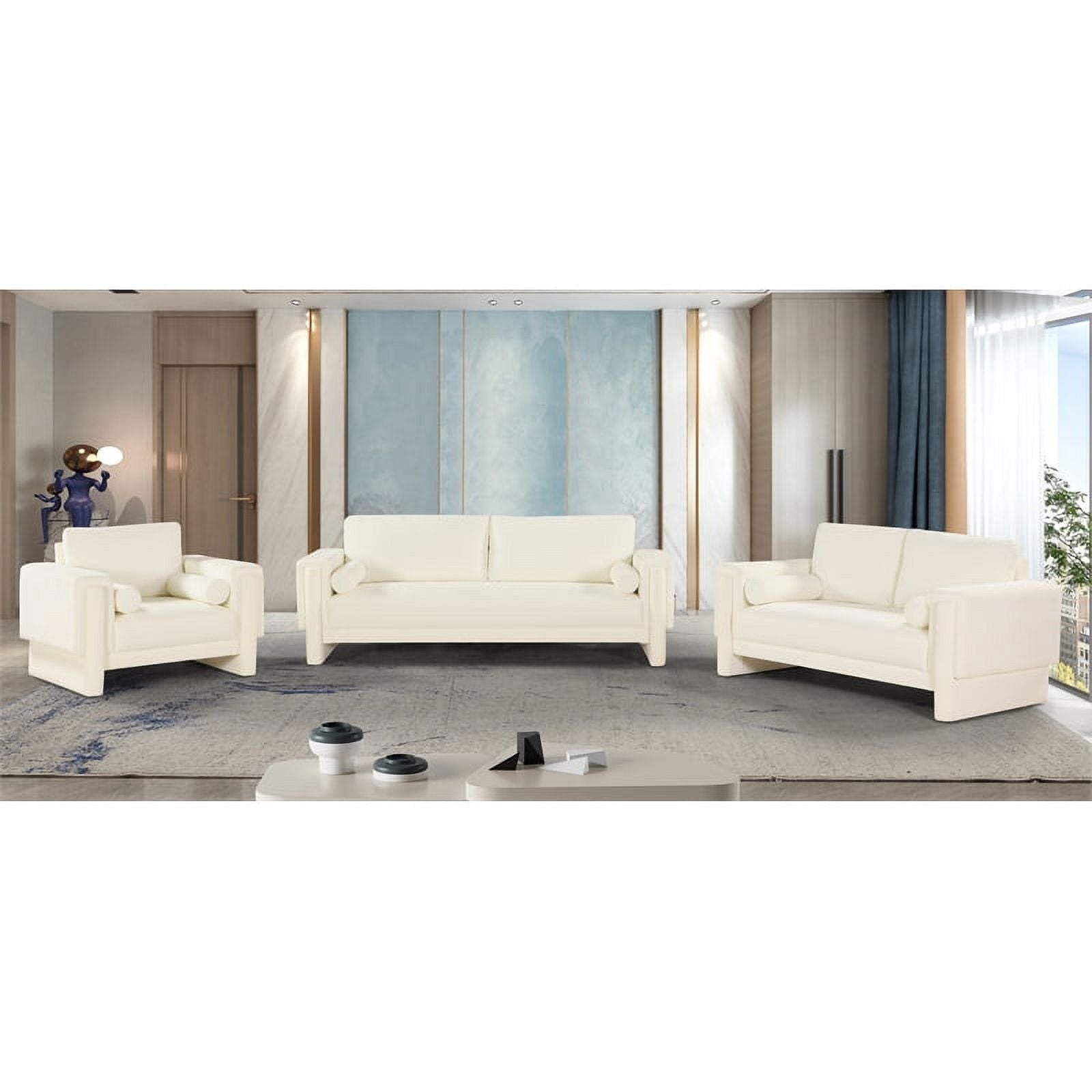 Cream Chenille Fabric Loveseat F3247