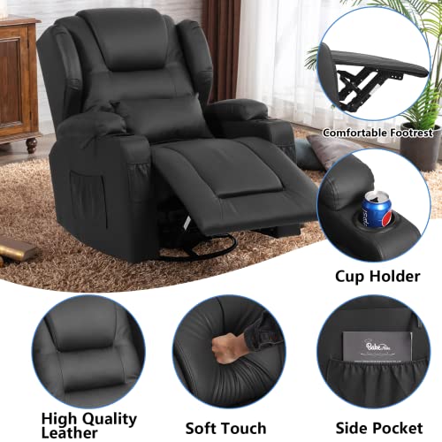 Swivel Rocker Recliner, Manual Glider Recliner Chairs, Upholstered Swivel Single Sofa Seat with Cup Holders, Side Pockets, Pillow I808440