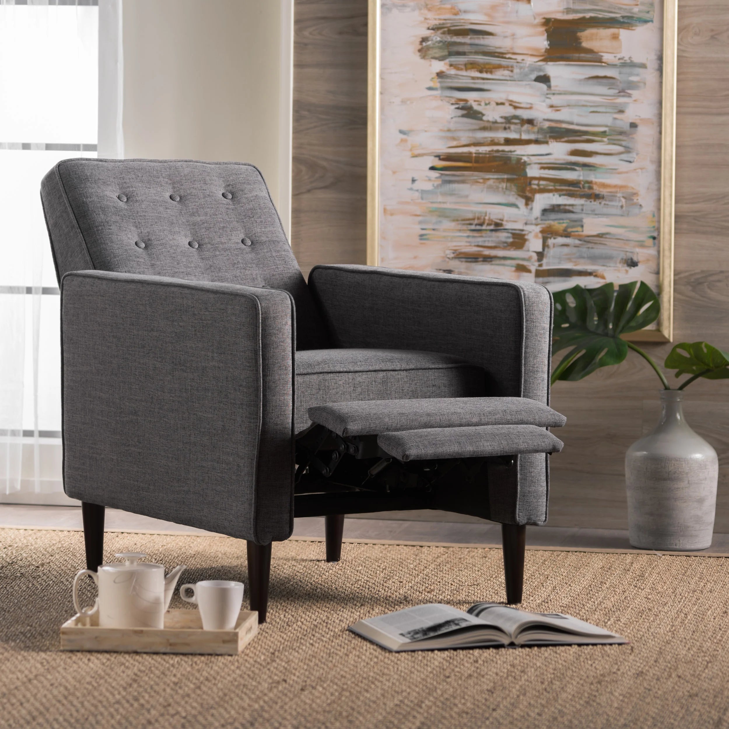 Grey Fabric Recliner W9350