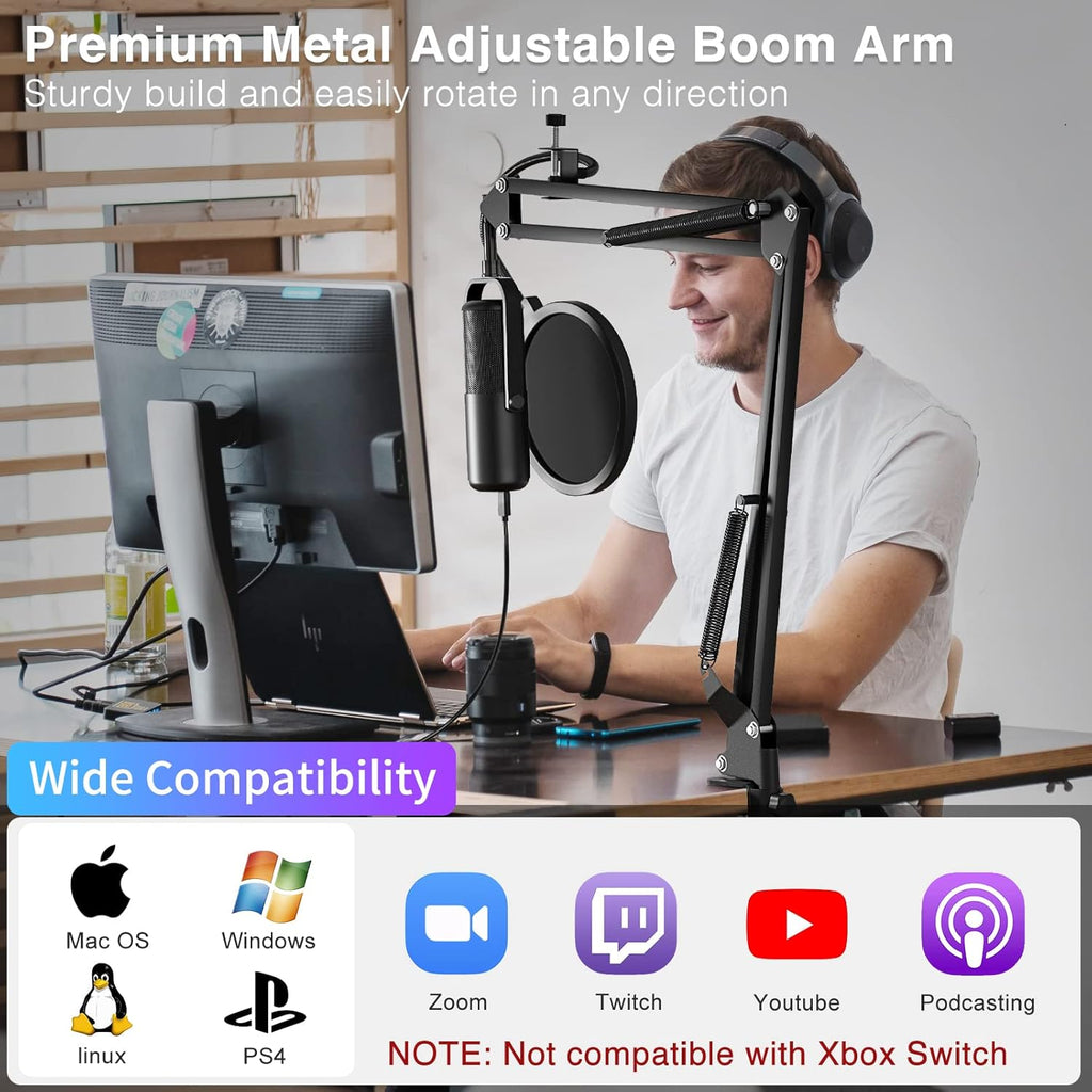 USB Condenser Microphone with Adjustable Boom Arm Kit, Pack of 2 E271