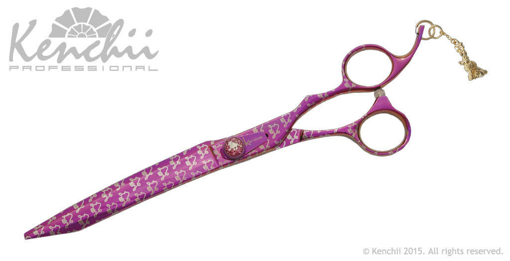 Pink Poodle 8 inch Curved Offset Handle Semi-Convex Scissor P412