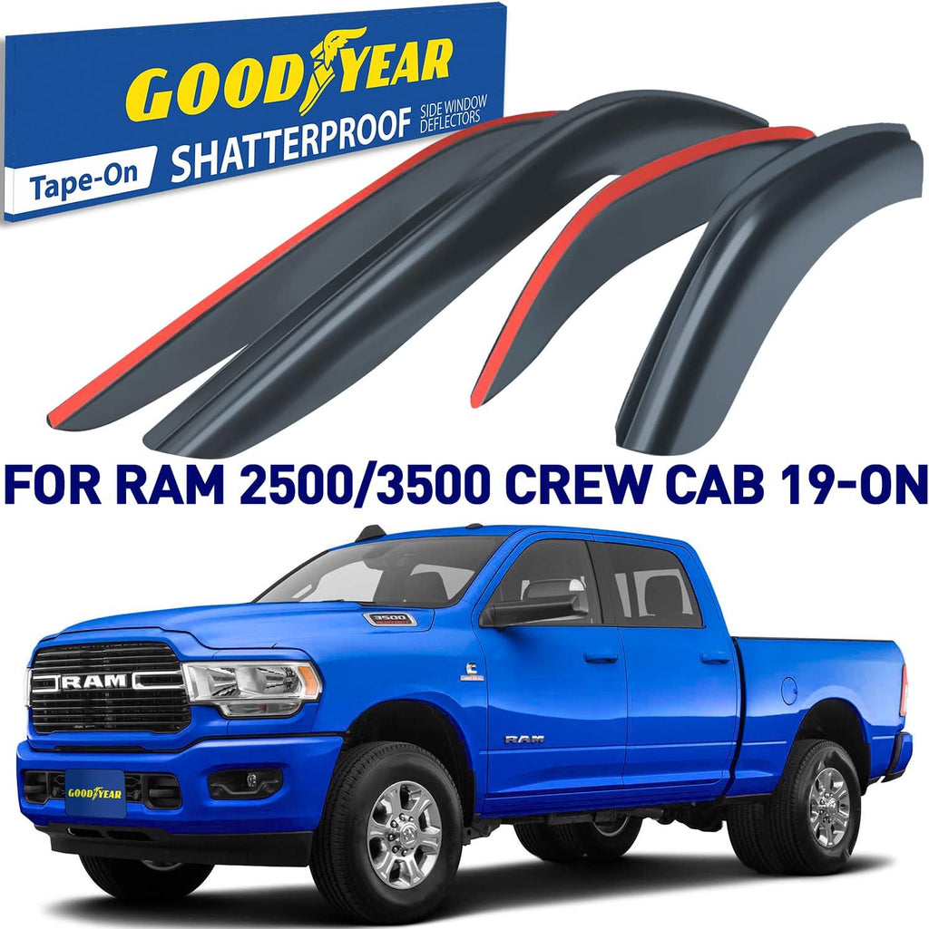 Shatterproof Side Window Deflectors for Dodge RAM 2500 3500 2019-2022 Crew Cab, 4pcs P53204