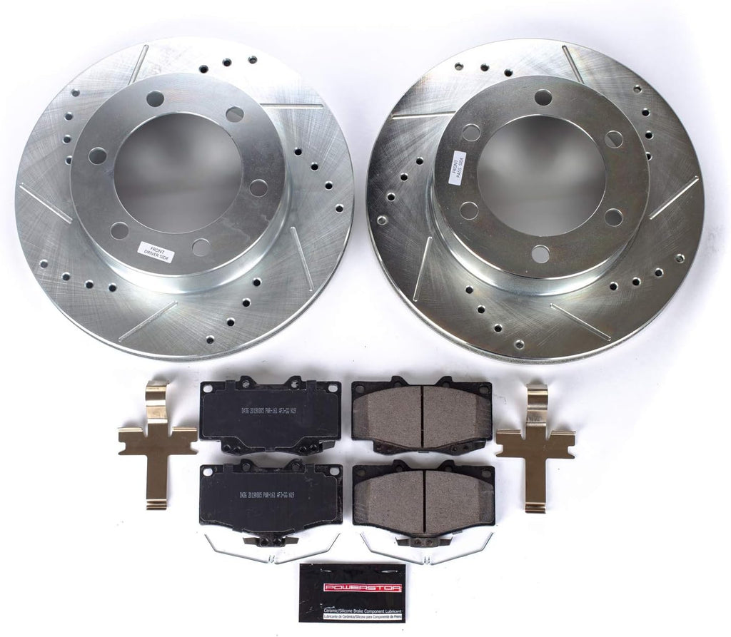 Front Z23 Carbon Fiber Brake Pads with Drilled & Slotted Brake Rotors Kit E387