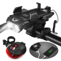 Front and Rear 4 in 1 USB Rechargeable Waterproof Headlight with Phone Holder Horn U365420