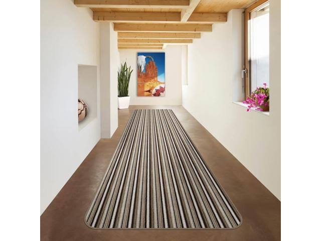 Mocha Brown Stripe Skid-Resistant Carpet Runner 10 ft. x 27 in. H436637