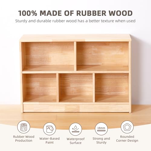 Rubber Wood 3-Compartment 2-Tier Storage Cabinet F82133