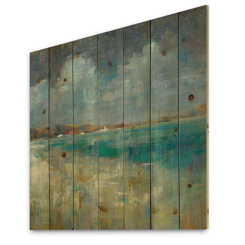 Nautical Coastal Print on Natural Pine Wood - Blue - 46 in. Wide x 46 in. High L558