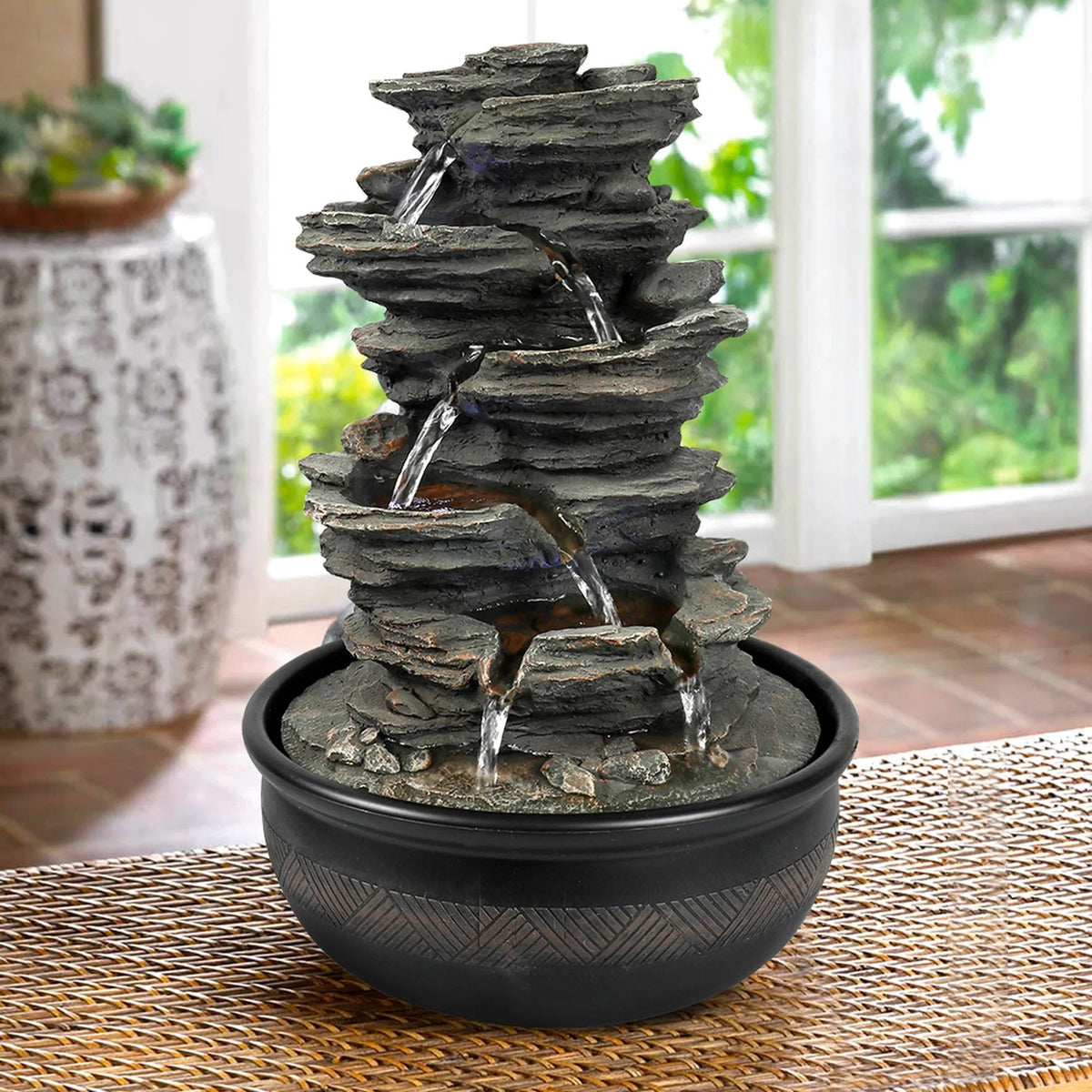 Tabletop Water Fountain with LED Light, Indoor Rock Resin Fountain I961