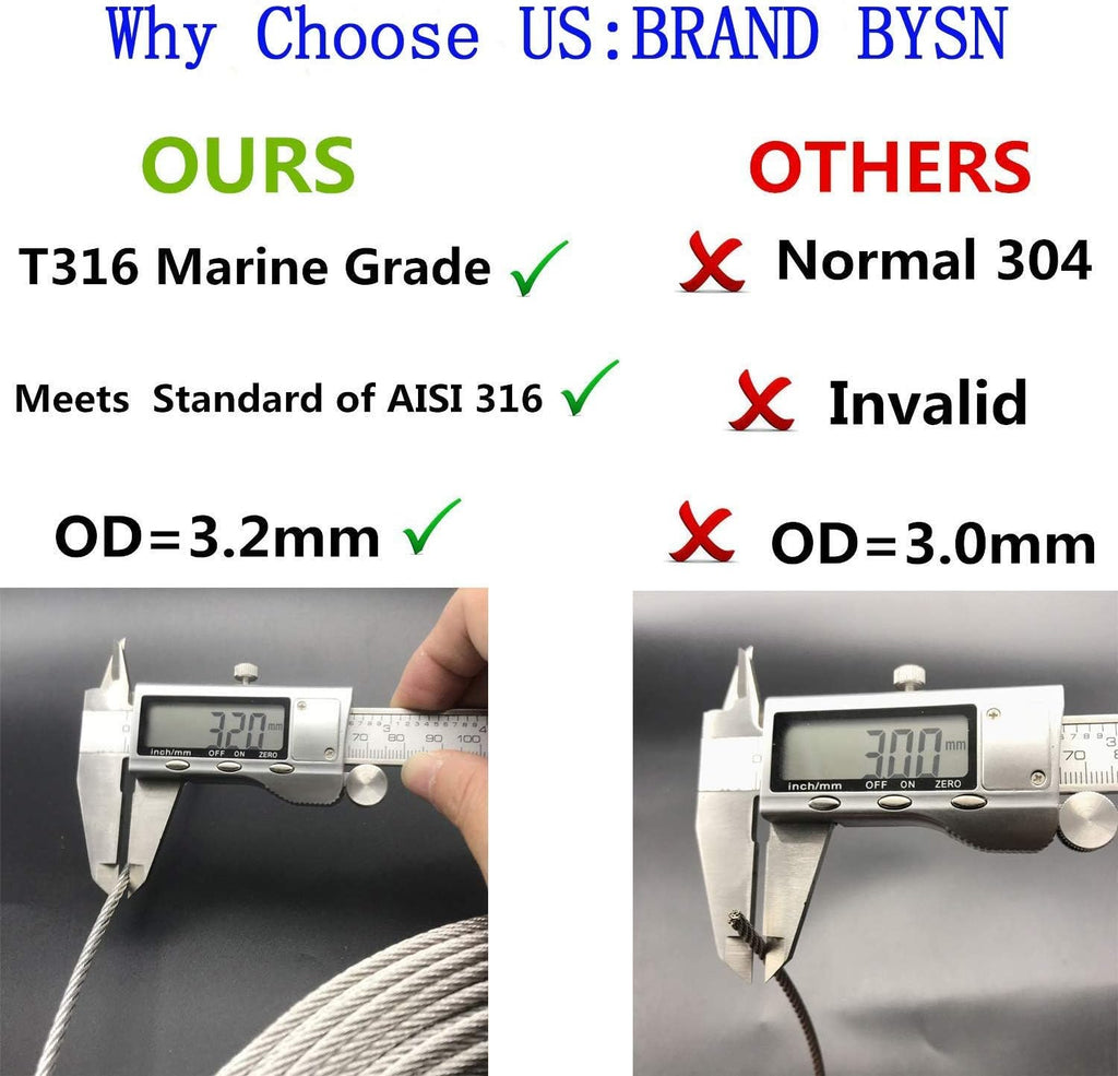1/8 T316 Stainless Steel Cable, 7 x 7 Strands, 500FT Wire Rope Y475214
