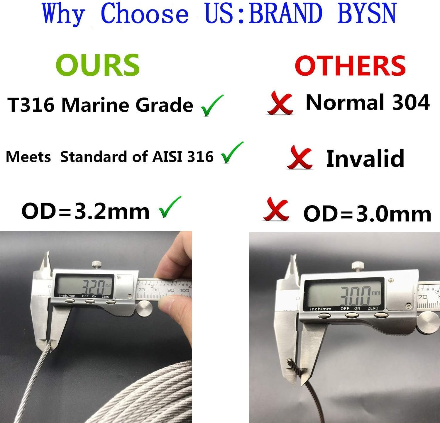 1/8 T316 Stainless Steel Cable, 7 x 7 Strands, 500FT Wire Rope Y475214