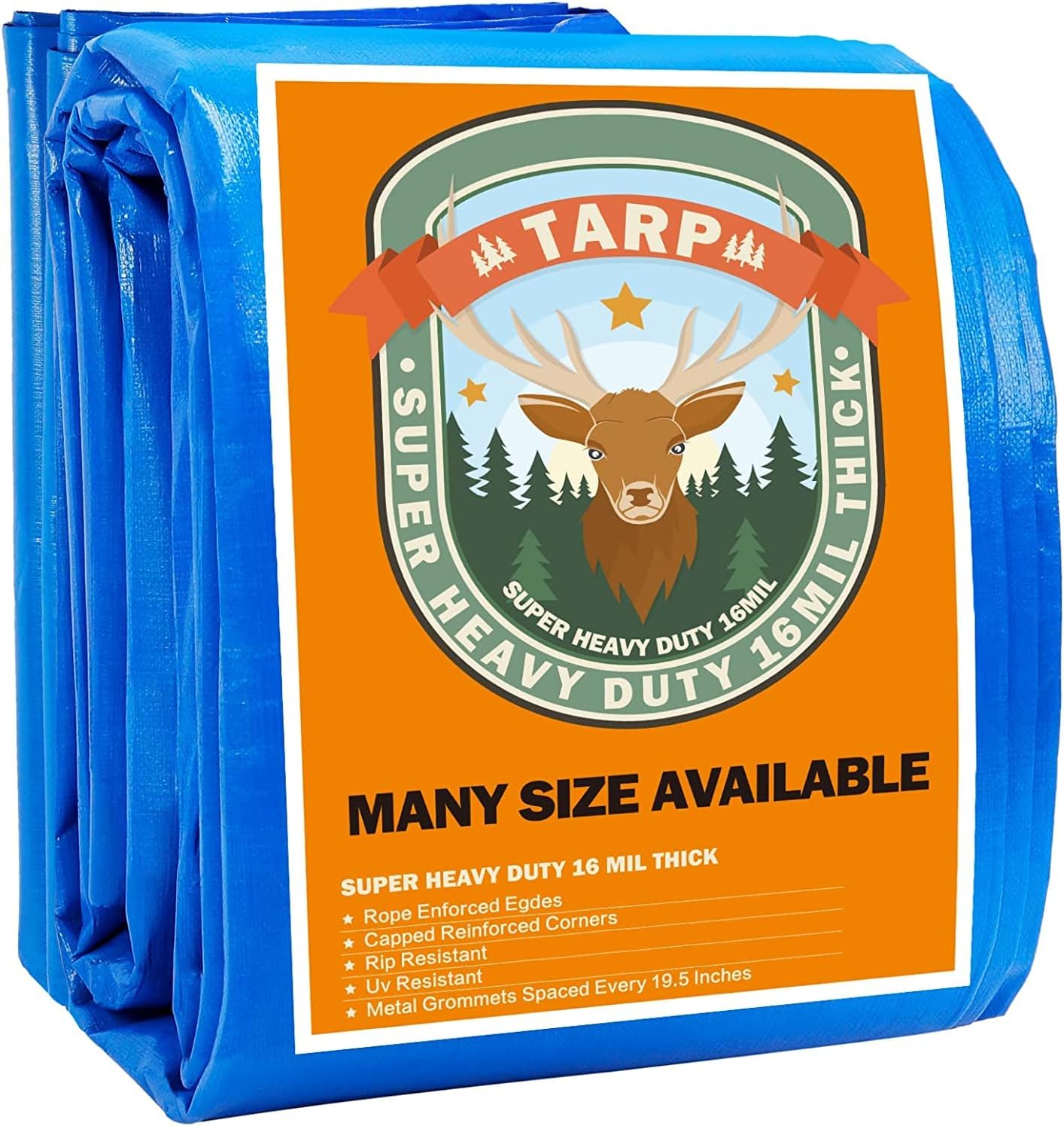 Blue Heavy Duty Waterproof 16 Mil Thick Tarpaulin with Metal Grommets 20x30 G6237