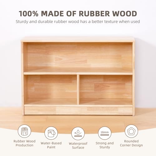 Rubber Wood 3-Compartment 2-Tier Storage Cabinet F82133