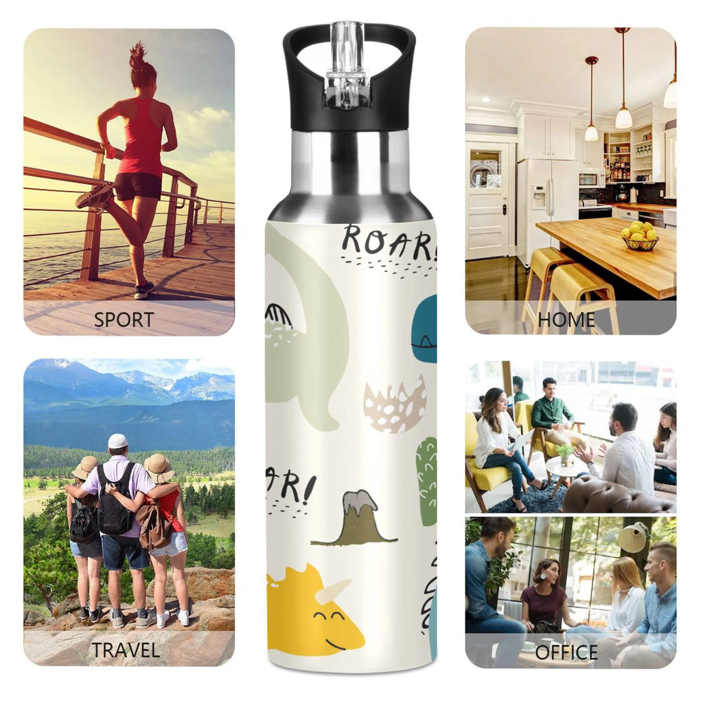 Stainless Steel Insulated Thermos Vacuum Flask Water Bottle with Straw Lid T200283