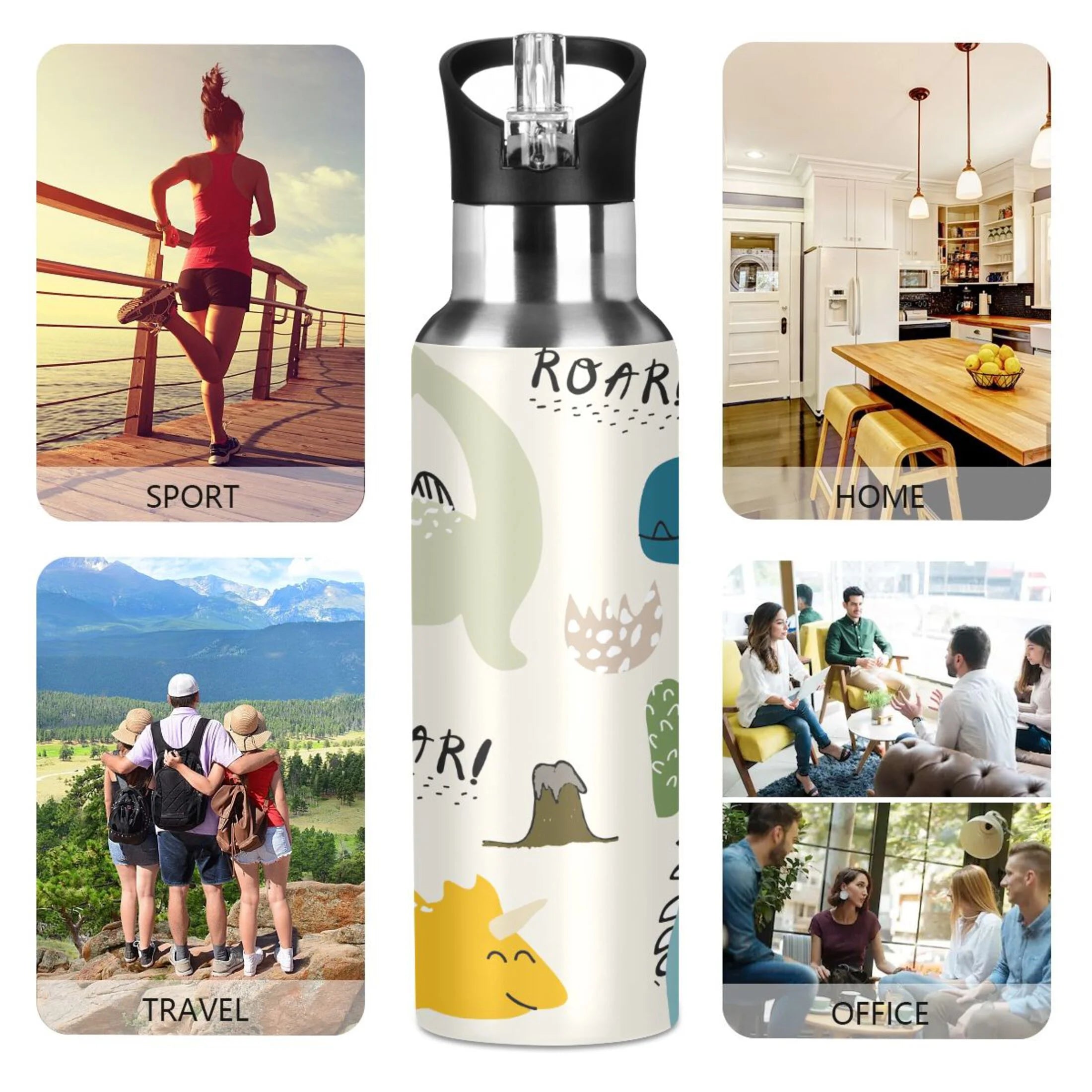 Stainless Steel Insulated Thermos Vacuum Flask Water Bottle with Straw Lid T200283
