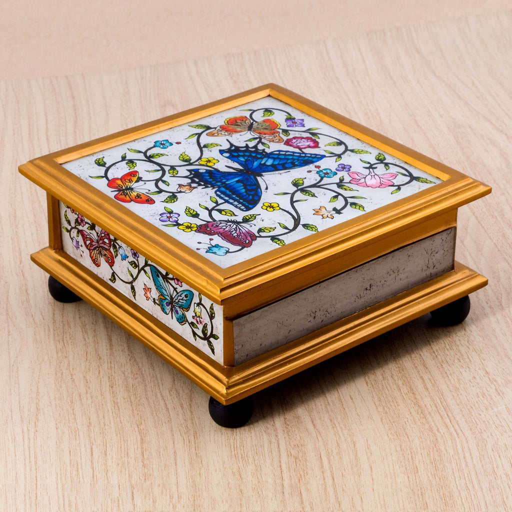 Ivory Reverse Painted Glass Decorative Box J664298