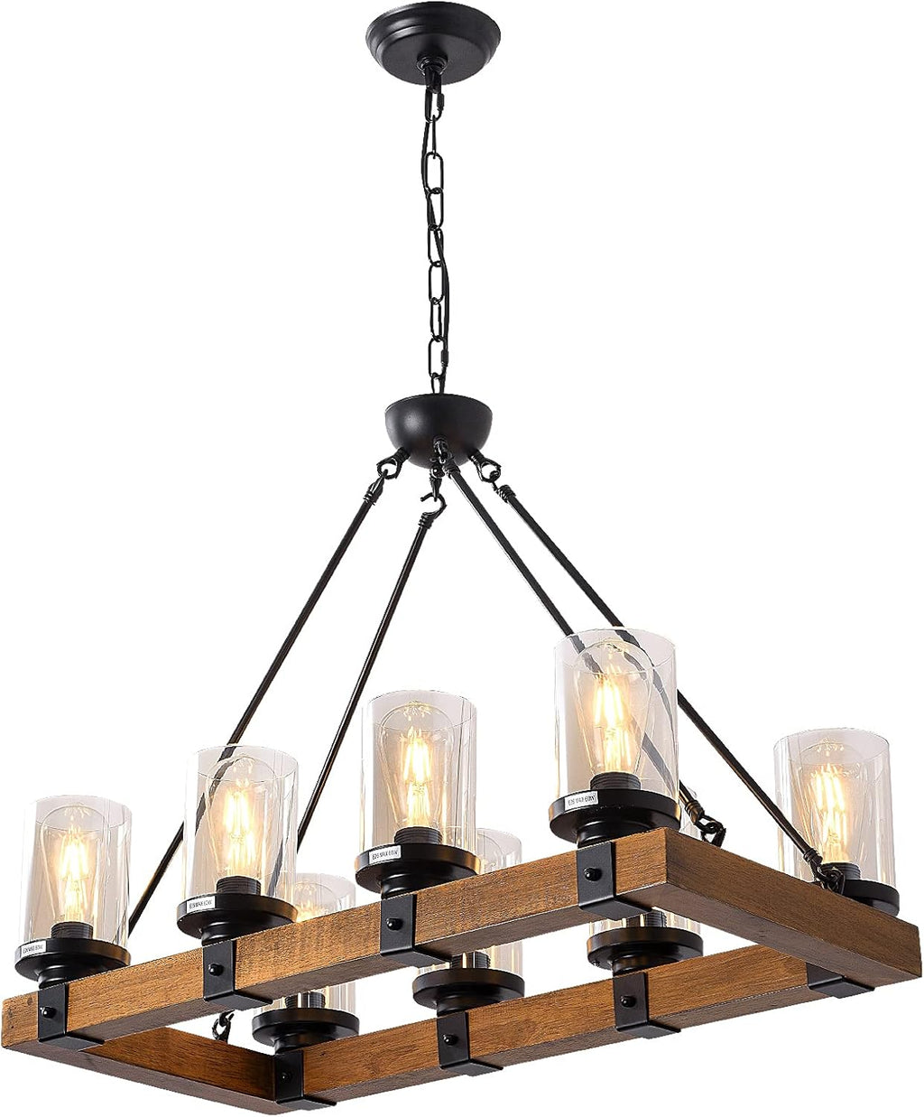 8-Lights Wooden Pendant Lighting with Glass Shading D7808