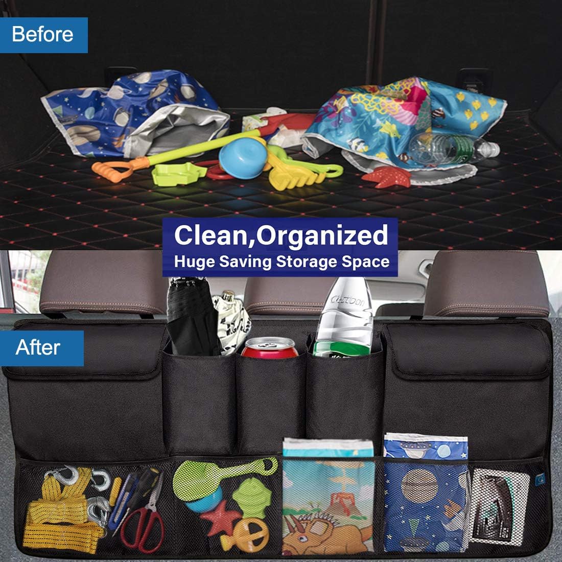 Trunk Organizer Car Storage with 5 Deep Pockets & 4 Pockets Mesh, Pack of 2 G41057