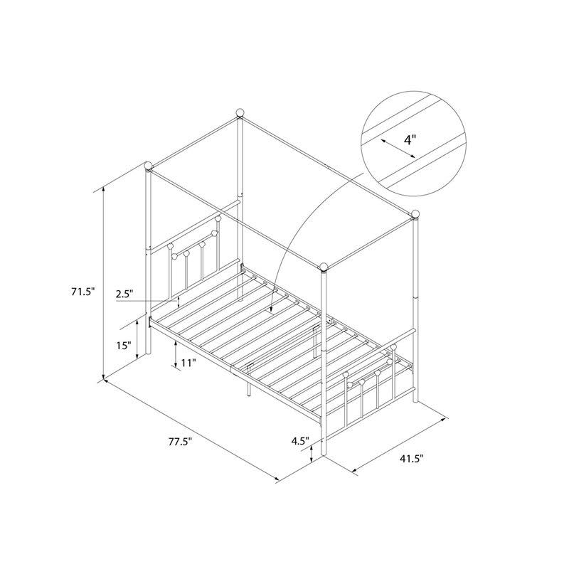 Twin Size Metal Canopy Bed Frame in Black E640