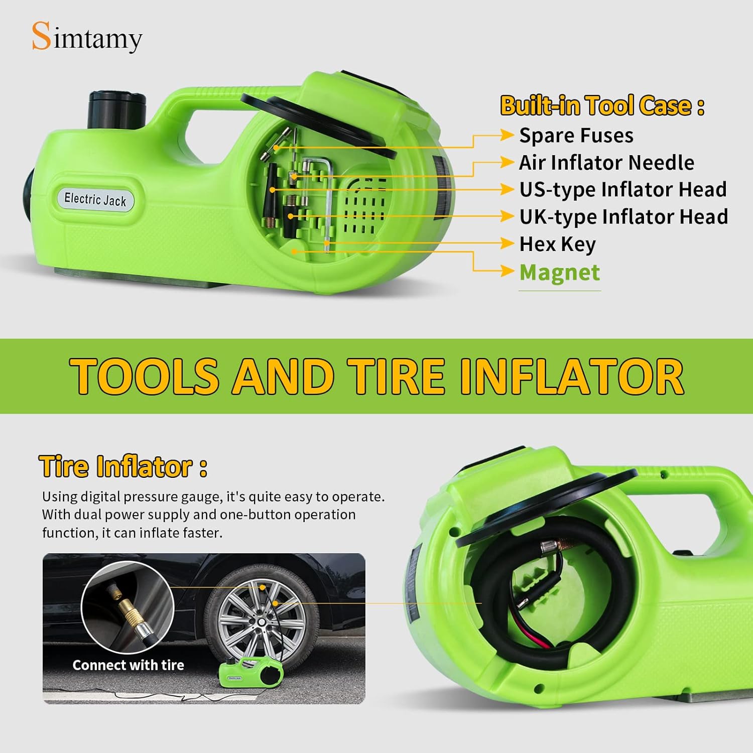 5 Ton 12V Hydraulic Car Jack Kit with Electric Impact Wrench and Tire Inflator M1218