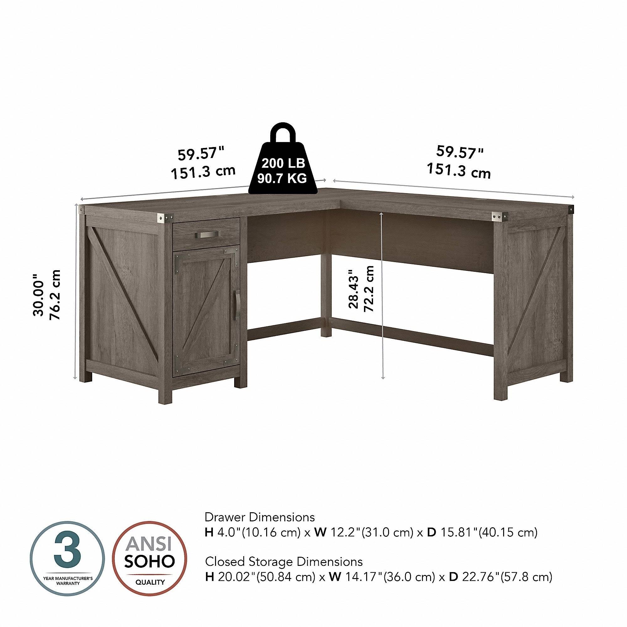 Reclaimed Pine L Shaped Desk with Drawer and Storage Cabinet N43586