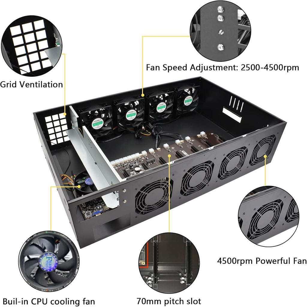 8 GPU 70mm Slots Mining Rig Frame with 8 Fans N419