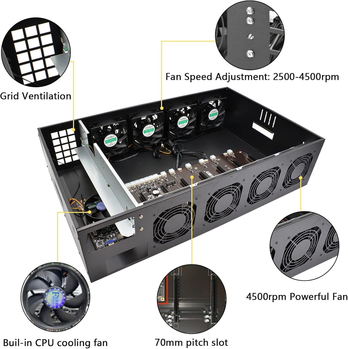 8 GPU 70mm Slots Mining Rig Frame with 8 Fans N419