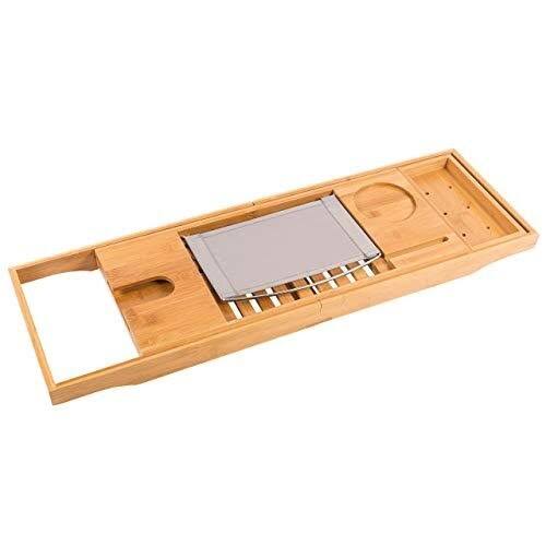 100% Natural Bamboo Bath Caddy with Wine Glass Holder O1436