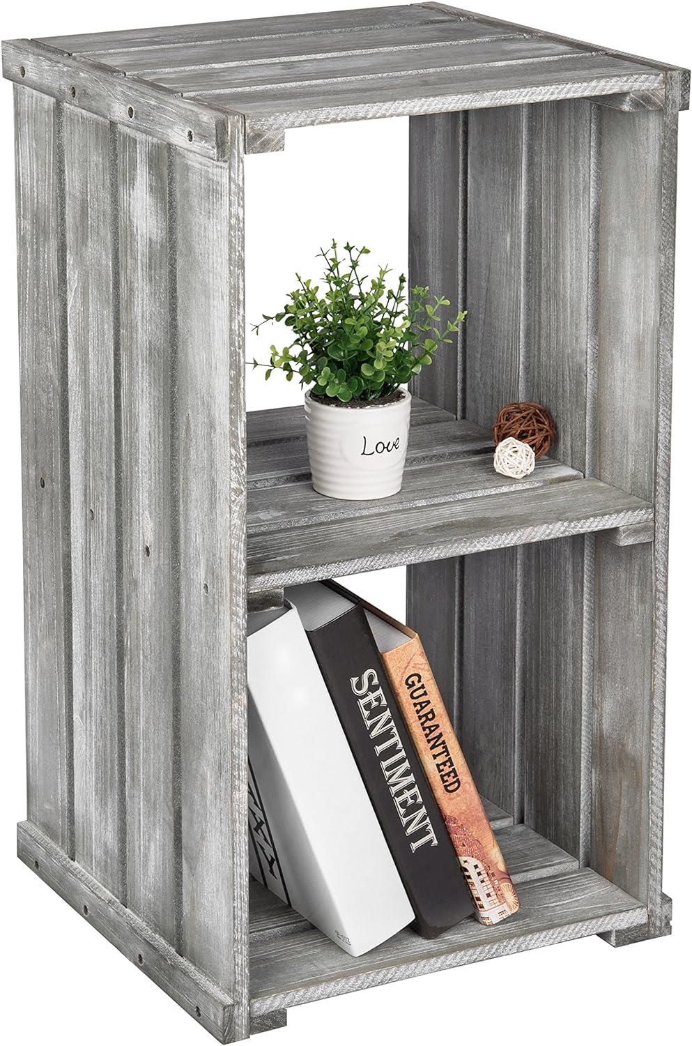 2 Tier Dark Gray Wood Storage Shelf J519984