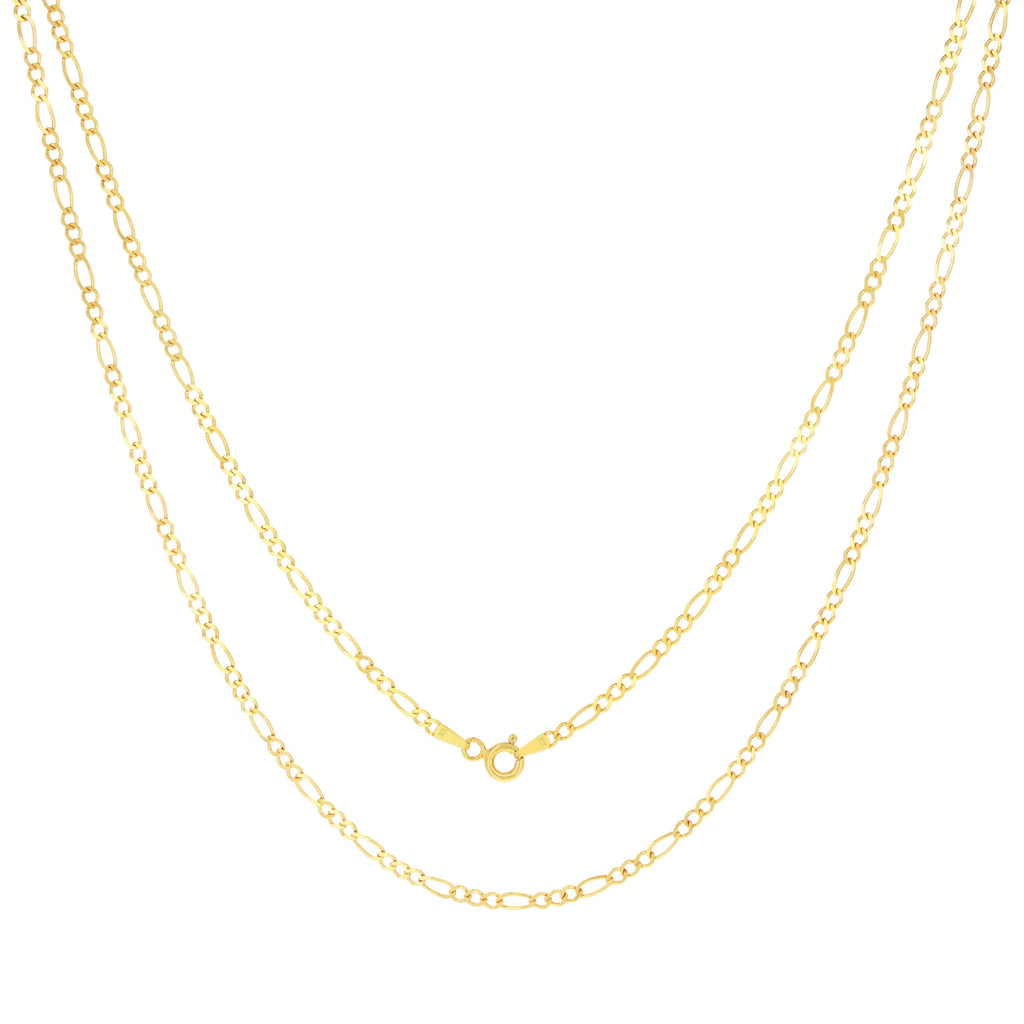 10k Yellow Gold Solid Figaro Chain Link Pendant Necklace 16" - 24" J67938