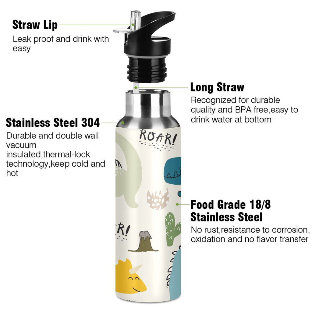 Stainless Steel Insulated Thermos Vacuum Flask Water Bottle with Straw Lid T200283