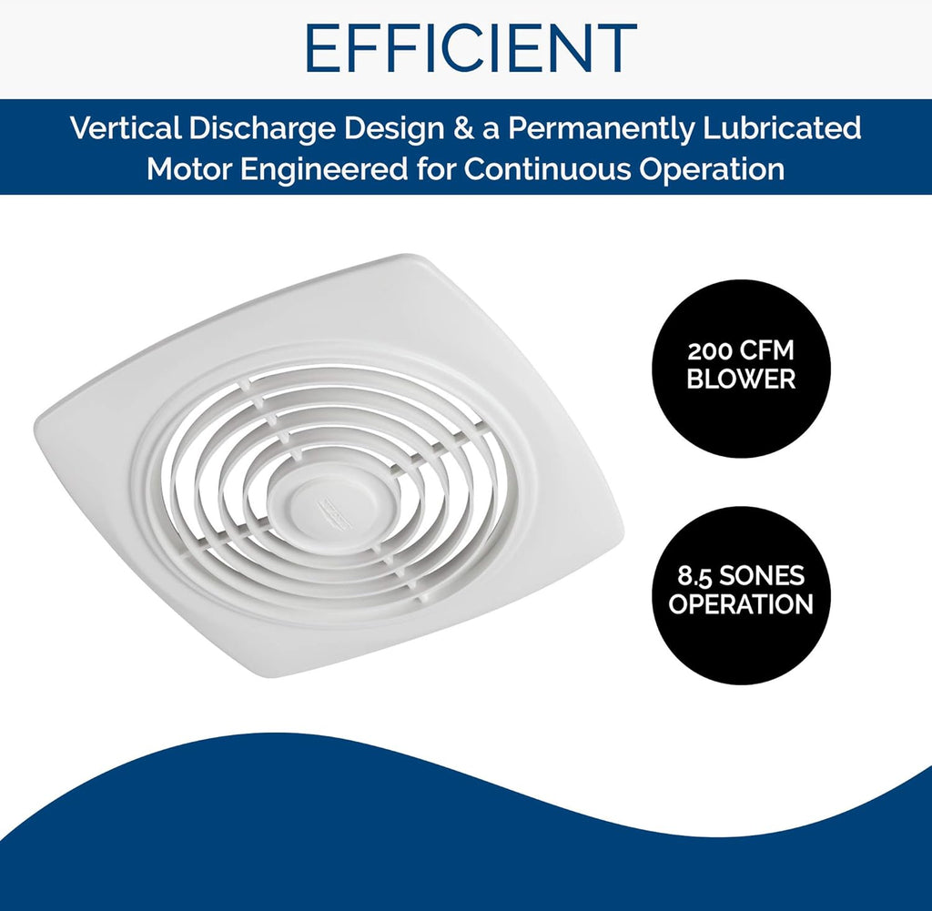 White 8.5 Sones 200 CFM Ceiling Ventilation Fan B8171