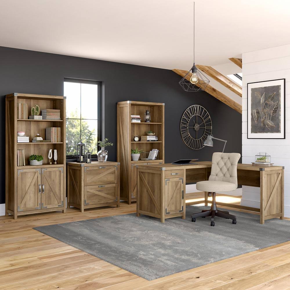 Reclaimed Pine L Shaped Desk with Drawer and Storage Cabinet N43586