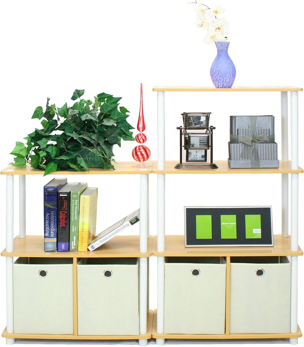 3-Tier Multipurpose Storage Rack Shelving Unit Bookshelf Cabinet with 2 Bins D151502