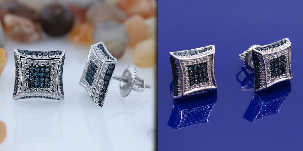 0.15 Carat Round Blue & White Diamond Micro Pave Screwback Stud Earrings in 925 Sterling Silver W9394