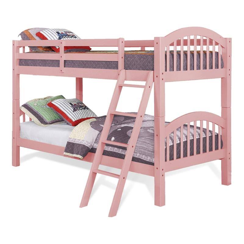 Twin/Twin Arched Bunk Bed in Pink Solid Wood I33165