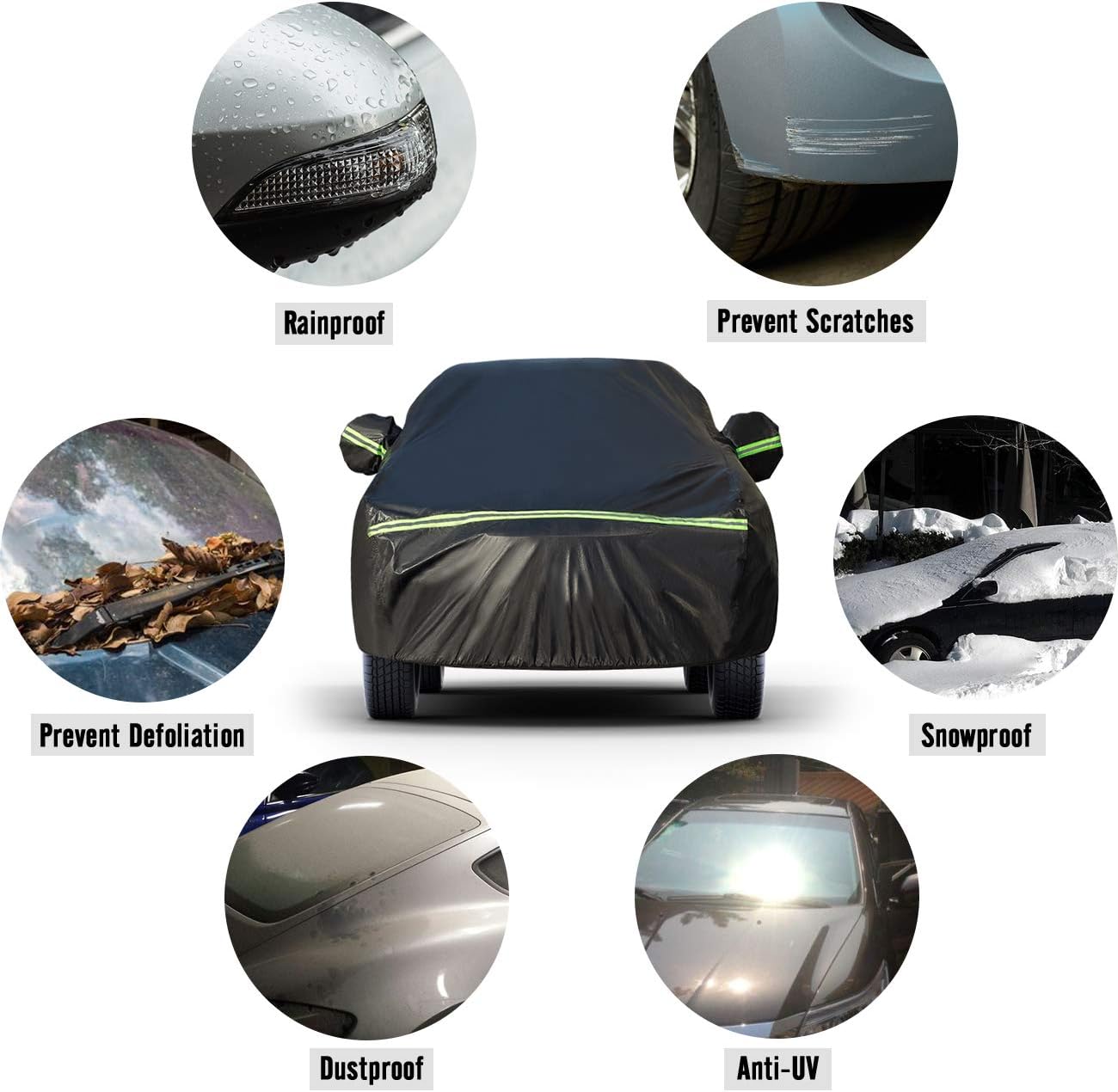 Car Cover SUV Cover Universal Fit 169 inch to 181 inch 5 Layer Waterproof Windproof Pack of 2 J67369