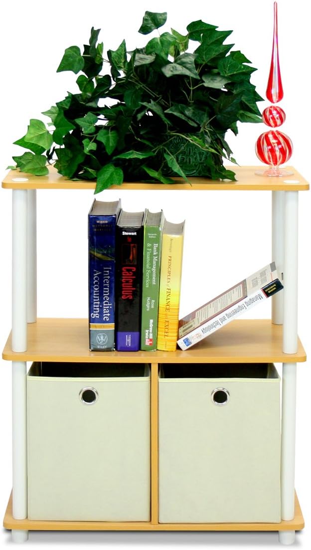3-Tier Multipurpose Storage Rack Shelving Unit Bookshelf Cabinet with 2 Bins D151502