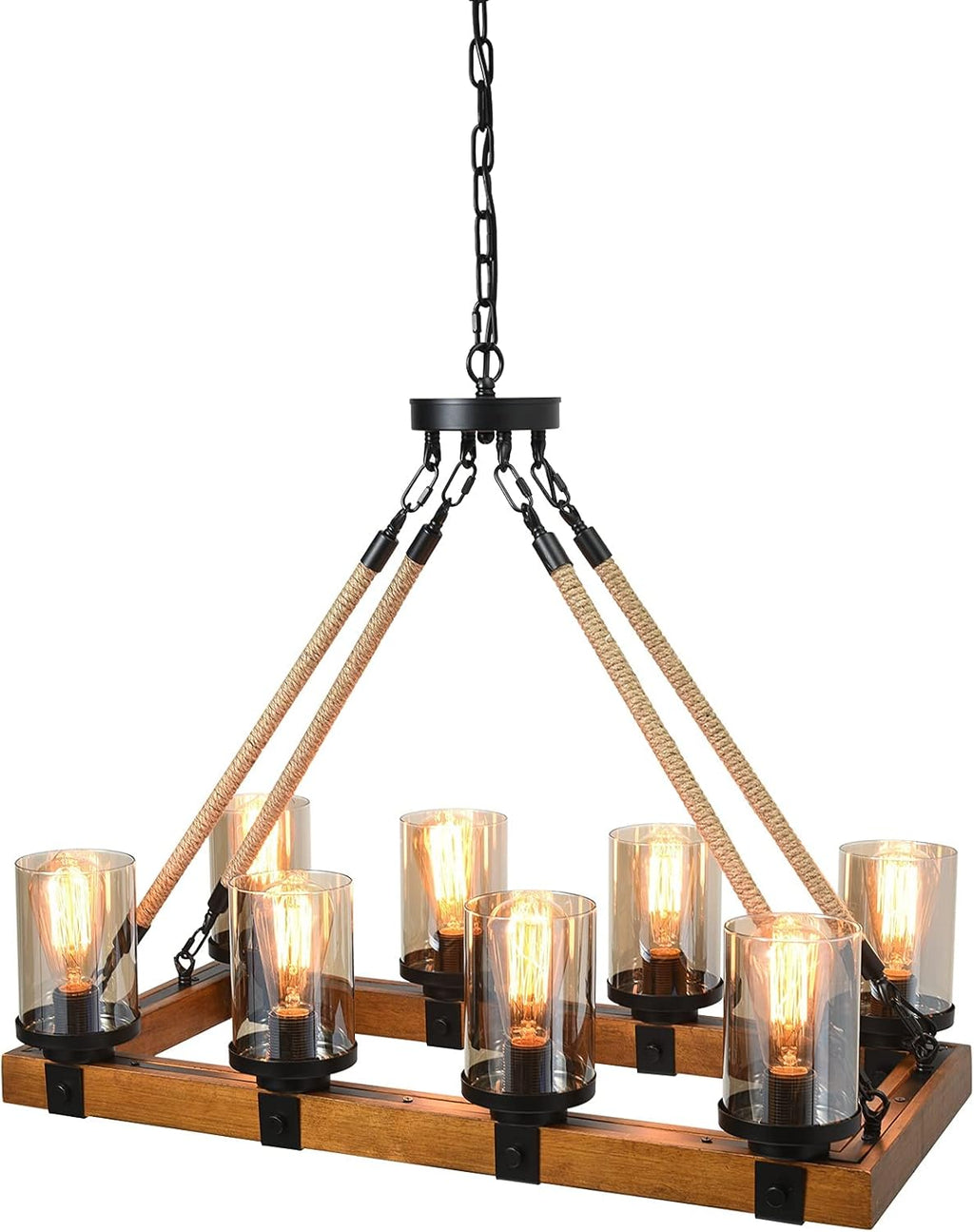 8-Lights Wooden Pendant Lighting with Glass Shading D7808