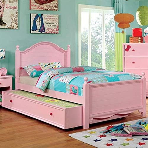 Pink Wood Panel Kids Full Bed with Trundle A96740