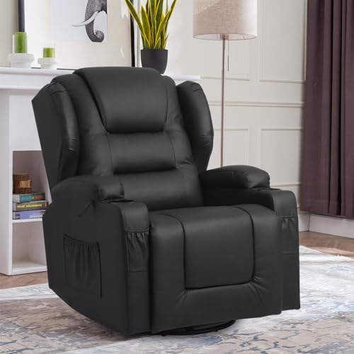 Swivel Rocker Recliner, Manual Glider Recliner Chairs, Upholstered Swivel Single Sofa Seat with Cup Holders, Side Pockets, Pillow I808440