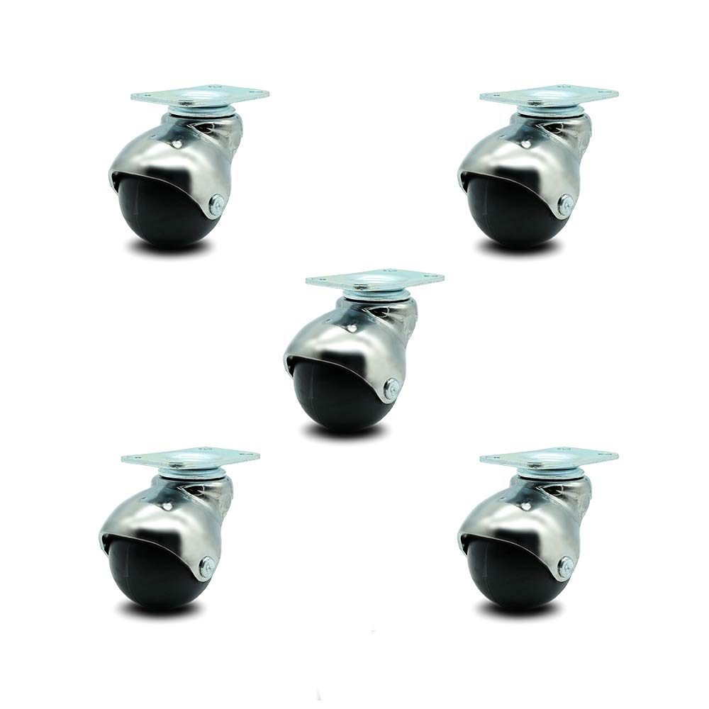 Flat Black 2 Inch Swivel Ball Casters with Top Plate Set of 4 O4369