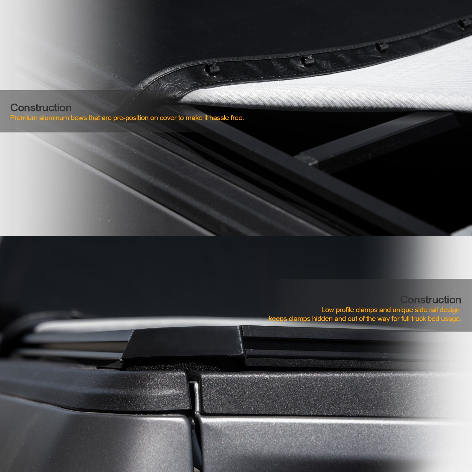 Black Hidden Snap Tonneau Cover for 6.5 Feet Bed H5086