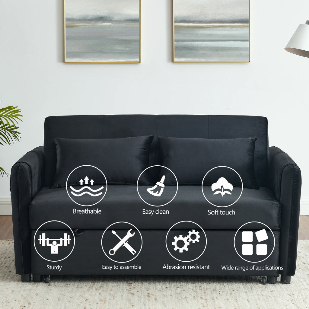 Black Velvet Sleeper Sofa Bed Convertible Pull Out Loveseat X408053
