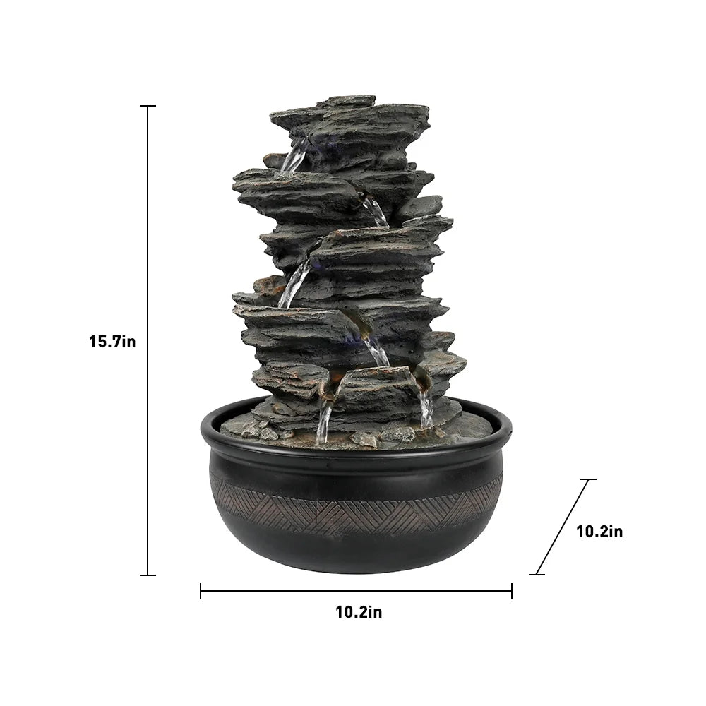 Tabletop Water Fountain with LED Light, Indoor Rock Resin Fountain I961